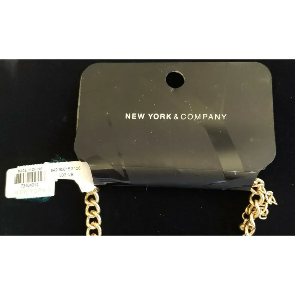 NEW YORK & COMPANY 3 tier strand beaded chain link floral statement necklace NEW - Picture 3 of 4